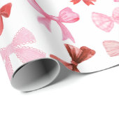 Blushing Pink and Red Bows Wrapping Paper ラッピングペーパー (ロールコーナー)