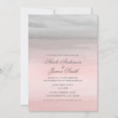 Blushing Pink & Grey Modern Watercolor Wedding 招待状 (正面)
