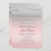 Blushing Pink & Grey Modern Watercolor Wedding 招待状 (正面/裏面)