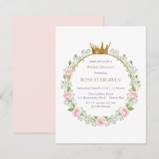 Blushing Romance: Pink Roses and Baby’s Breathe 招待状 (正面/裏面)