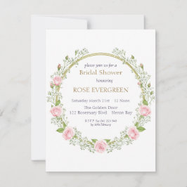 Blushing Romance: Pink Roses and Baby’s Breathe 招待状