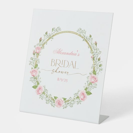 Blushing Romance: Pink Roses & Baby’s Breathe 台座サイン (正面)