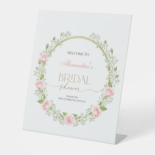 Blushing Romance: Pink Roses & Baby’s Breathe 台座サイン (正面)