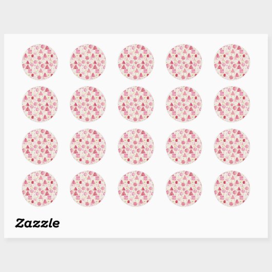 Blushing Rose & Berry Watercolor Geometric Pattern ラウンドシール (シート)