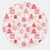 Blushing Rose & Berry Watercolor Geometric Pattern ラウンドシール (正面)