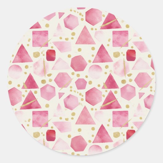 Blushing Rose & Berry Watercolor Geometric Pattern ラウンドシール (正面)