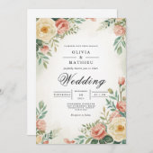 Blushing Rose Botanical Arch Wedding 招待状 (正面/裏面)