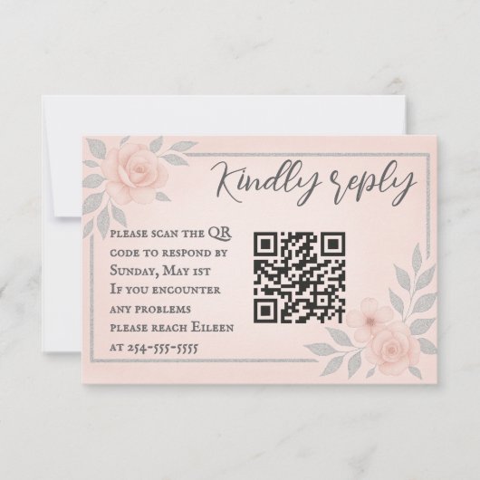 Blushing Vows QR Code Wedding RSVP Card (正面)