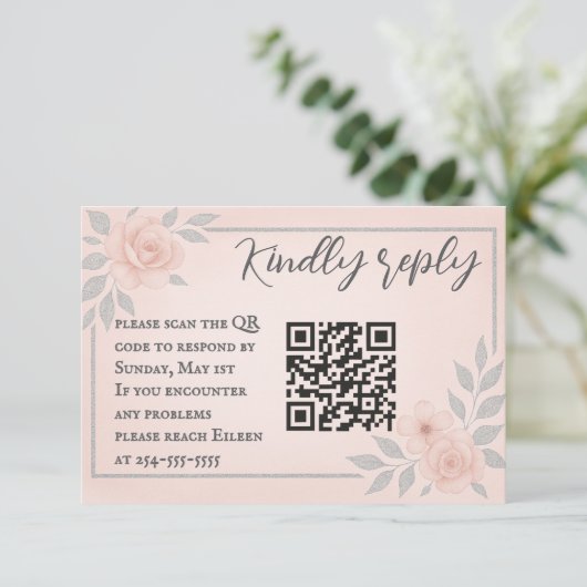 Blushing Vows QR Code Wedding RSVP Card (スタンド正面)