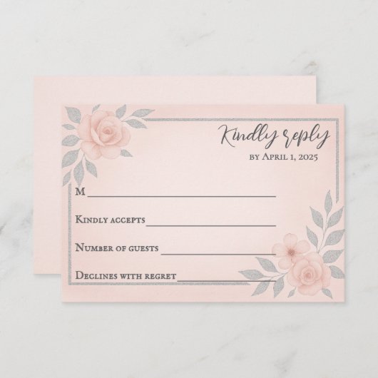 Blushing Vows Traditional Wedding RSVP Card (正面/裏面)