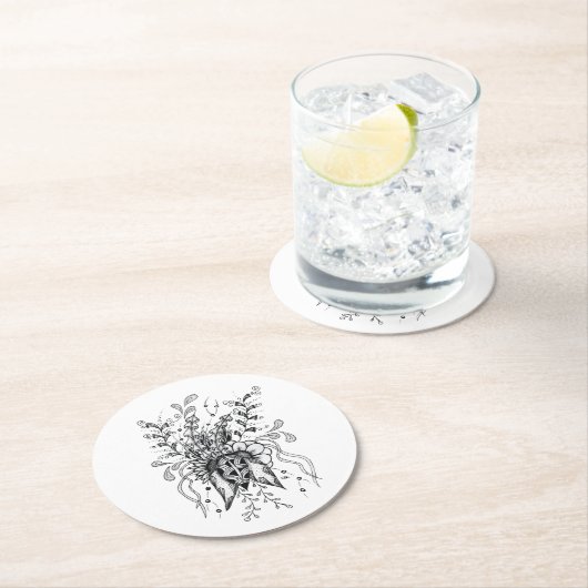 Blüte handgezeichnet, Zen Art - ラウンドペーパーコースター (インサイチュ)