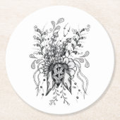 Blüte handgezeichnet, Zen Art - ラウンドペーパーコースター (正面)