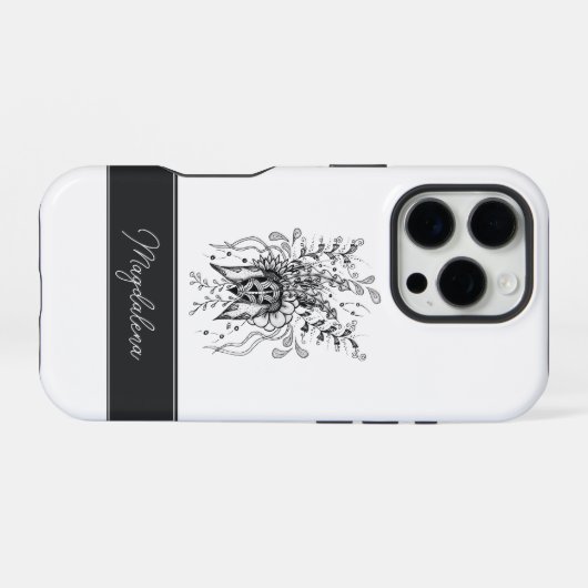 Blüte Zen Doodle Art, handgezeichnet - iPhoneケース (裏面横)