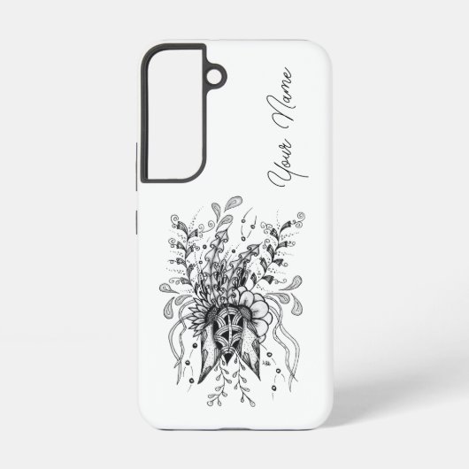 Blüte Zen Doodle Art, schwarz-weiß  -  Samsung Galaxyケース (裏面)