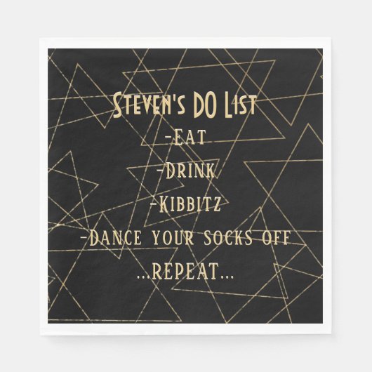 BMこうもりバー(ユダヤ教の)バル・ミツバー金ゴールドスター スタンダードランチョンナプキン (正面)