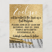 BMこうもり/バルミツワーエレガント金ゴールドはがき招待状 ポストカード (正面)