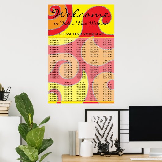 BMバーとバルミツワー1960のスタイル座席表 ポスター (ホームオフィス)