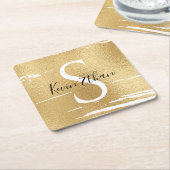 BMバーまたはバルミツワーエレガント金ゴールドブラック スクエアペーパーコースター (アングル)