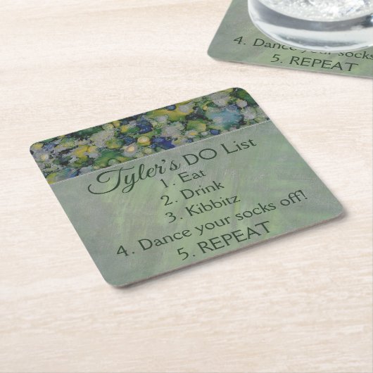 BMバーまたはバルミツワーグリーンズシルバーズ スクエアペーパーコースター (アングル)