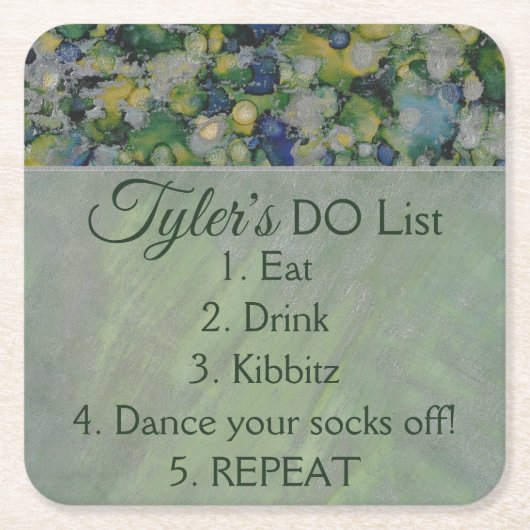 BMバーまたはバルミツワーグリーンズシルバーズ スクエアペーパーコースター (正面)