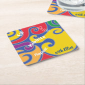 BMバーまたはバルミツワースワカラフルール スクエアペーパーコースター (アングル)