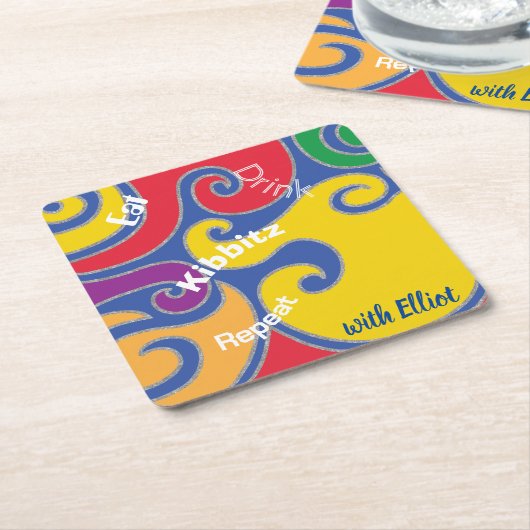 BMバーまたはバルミツワースワカラフルール スクエアペーパーコースター (アングル)