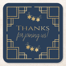 BMバーまたはバルミツワーネイビーアールデコ スクエアペーパーコースター