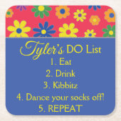 BMバーまたはバルミツワーフローリー スクエアペーパーコースター (正面)