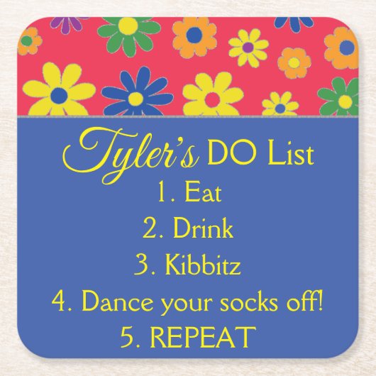 BMバーまたはバルミツワーフローリー スクエアペーパーコースター (正面)