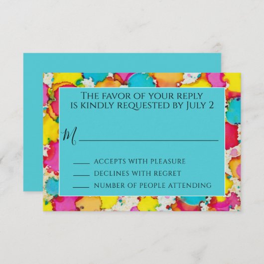 BMバーまたはバルミツワーRSVP A Splash of Color 出欠カード (正面/裏面)