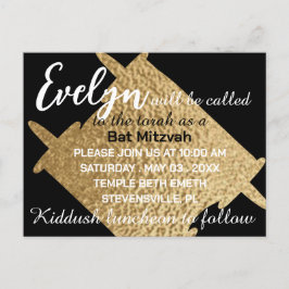 BM Bar or Bat Mitzvah Black N Gold Torah ポストカード