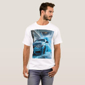"BMWブルー:カーファンのための男性のTシャツデザイン Tシャツ (正面フル)