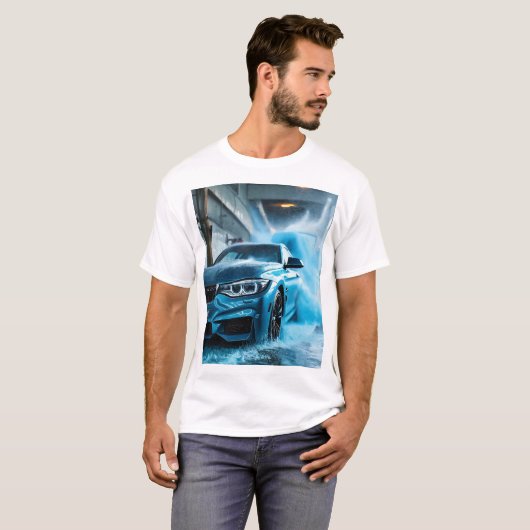 "BMWブルー：カーファンのための男性のTシャツデザイン Tシャツ (正面フル)