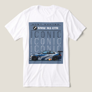 BMWプリントデザインのホワイトハーフスリーブTシャツ トライブレンドTシャツ