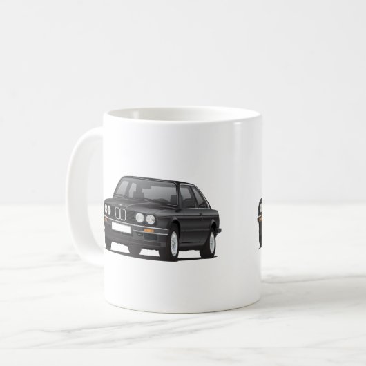 BMW 3つのシリーズ、E30の黒いイラストレーション コーヒーマグカップ (正面左)