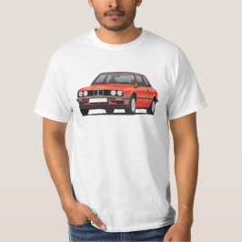 BMW E30 (3シリーズ)、金属赤、イラストレーション Tシャツ