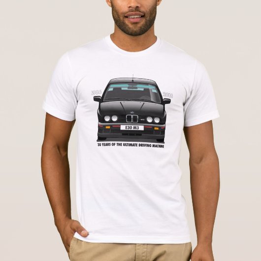 BMW E30 M3第30記念日(黒いEvo)の黒いタイプ Tシャツ (正面)