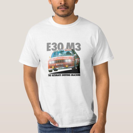 BMW E30 M3 DTMのレーサー(Bastos)の黒いタイプ Tシャツ (正面)
