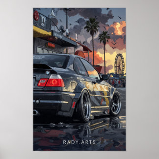 BMW M3サンセット通りアートポスター ポスター