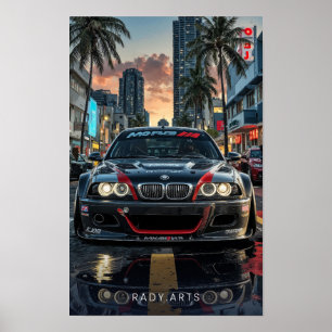 BMW M3フロントビューシティ通りアートポスター ポスター