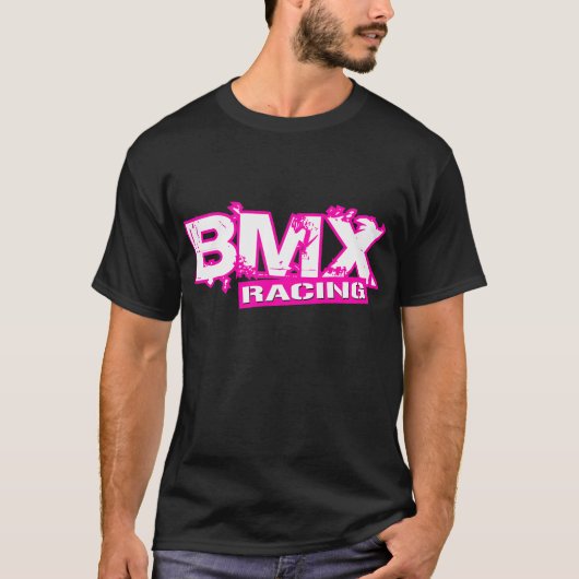 BMXの競争のピンクの白 Tシャツ (正面)