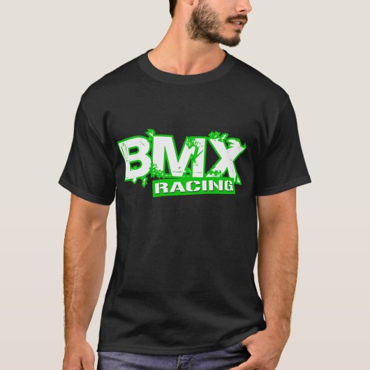 BMXの競争の緑の白 Tシャツ (正面)