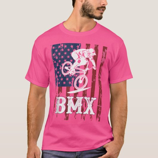 Bmxアメリカ国旗スポーツファンバイクサイクリング Tシャツ (正面)
