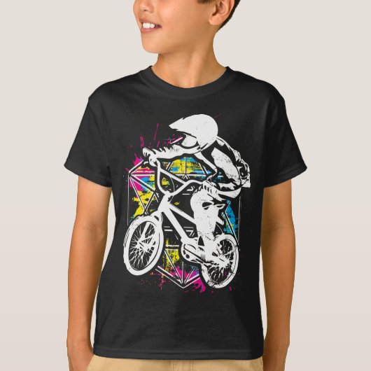 Bmxカラフルバイクもしくは自転車に乗る人- パーソナライズされた Bmx Tシャツ (正面)