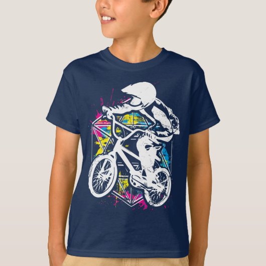 Bmxカラフルバイクもしくは自転車に乗る人- Bmxバイク – Bmxアパレル Tシャツ (正面)