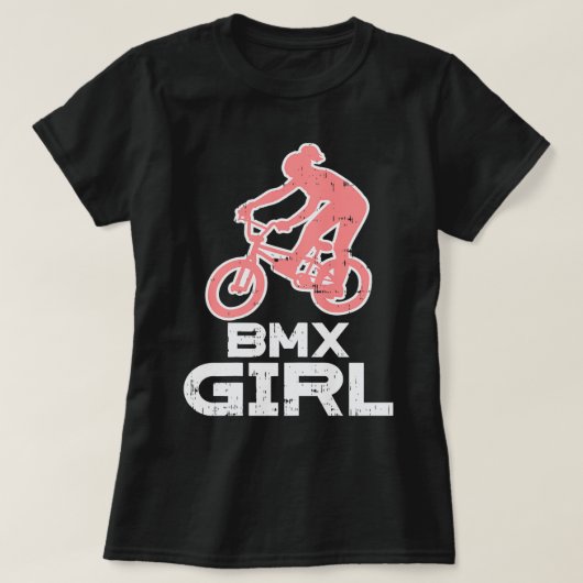 BMXガールキュートバイクレーシングサイクリングバイクもしくは自転車に乗る人wo Tシャツ (デザイン正面)