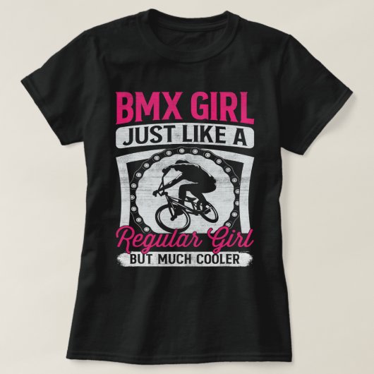 BMXガールモトクロスバイクレース自転車スタントライダー Tシャツ (デザイン正面)