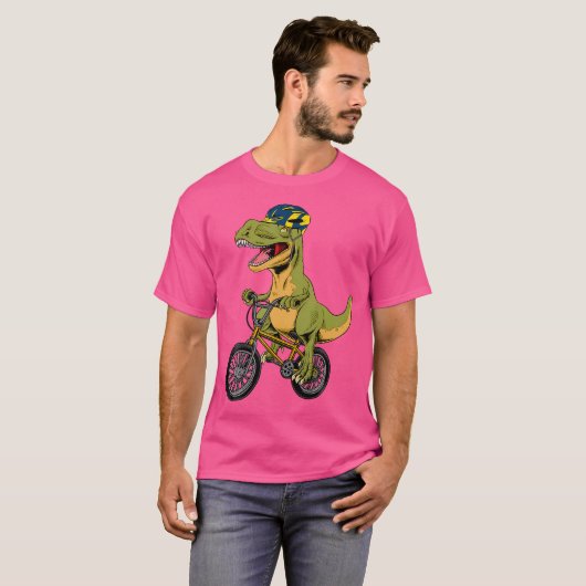 Bmxクールボイ男性へズバイクライダーTレックス恐竜Bi Tシャツ (正面フル)