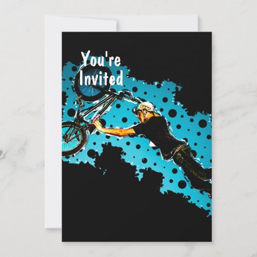 BMXスタント飛んでいる・オブ・ブラックとブルー・ドット・ブラックBk 招待状 (正面)