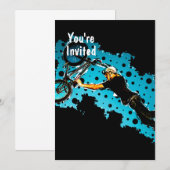 BMXスタント飛んでいる・オブ・ブラックとブルー・ドット・ブラックBk 招待状 (正面/裏面)